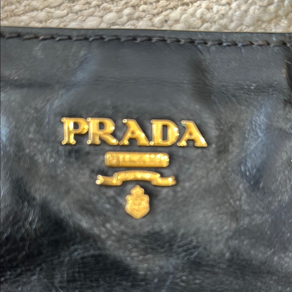 Prada Black Leather Tote with Gold Hardware Accents - Picture 8 of 17